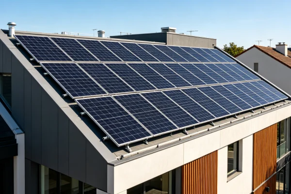 Distributed rooftop solar energy system featuring 10kW to 200kW photovoltaic generation capacity, high-efficiency solar modules, smart inverters, energy monitoring platforms, and grid-connected renewable energy solutions for residential and commercial applications by Splendor Energy.