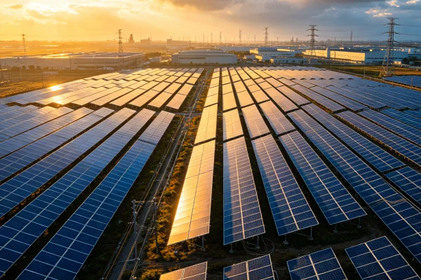 Utility-scale industrial solar power ecosystem featuring 1MW to 50MW+ photovoltaic power plants, grid-tied infrastructure, transformers, medium-voltage distribution systems, smart monitoring platforms, and integrated renewable energy solutions for commercial, industrial, and utility applications by Splendor Energy.
