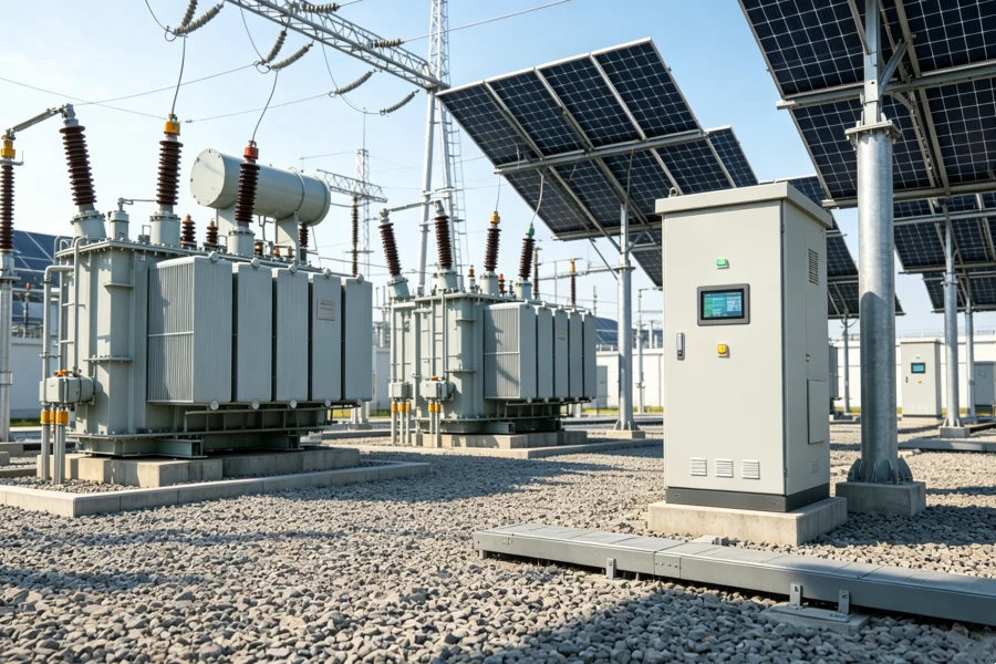 Industrial power infrastructure and grid integration system with transformers, medium-voltage switchgear, protection systems, utility interconnection equipment, and energy distribution networks by Splendor Energy.