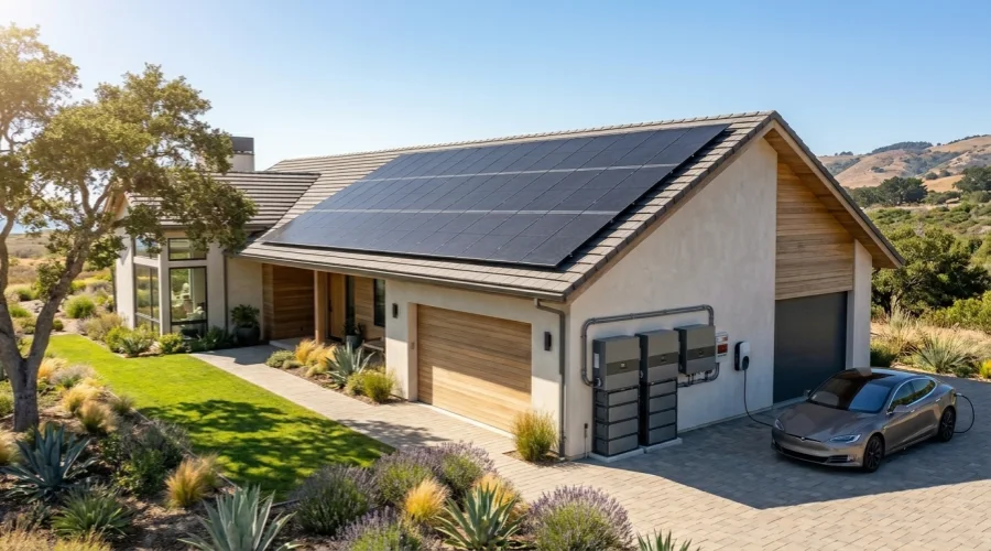 UL 9540A standard premium residential solar panels and integrated lithium energy storage matrix with electric vehicle charging station in California USA