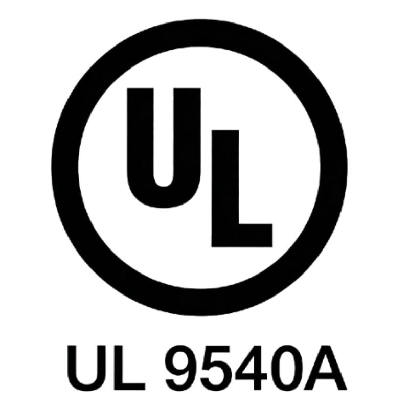 UL 9540A certified residential lithium battery storage system demonstrating thermal runaway safety testing, fire risk assessment, and advanced energy storage protection for home solar applications by Splendor Energy.