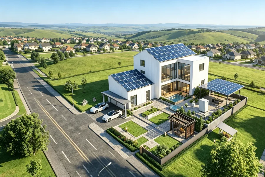5MW Commercial Solar PV System with 2MWh Battery Energy Storage Solution featuring photovoltaic panels, lithium battery storage containers, and intelligent energy management technology for commercial and industrial renewable energy applications by Splendor Energy