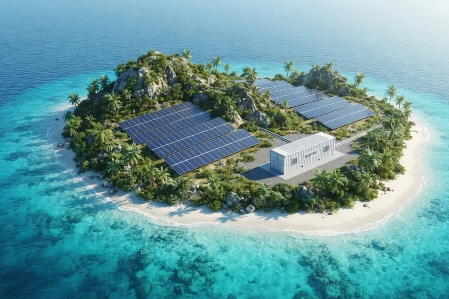 End-to-end autonomous renewable energy microgrid ecosystem integrating solar PV generation, 100kWh–5MWh+ battery energy storage systems (BESS), intelligent EMS, and hybrid power solutions for remote island communities and sustainable tourism destinations by Splendor Energy