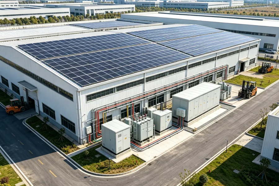 Integrated Renewable Energy Infrastructure for Industrial Manufacturing Facilities combining Solar PV Systems, 100kWh–5MWh+ Battery Energy Storage Systems (BESS), Smart Energy Management System (EMS), Microgrid Control, Medium-Voltage Power Distribution, and Intelligent Factory Energy Solutions – Splendor Energy