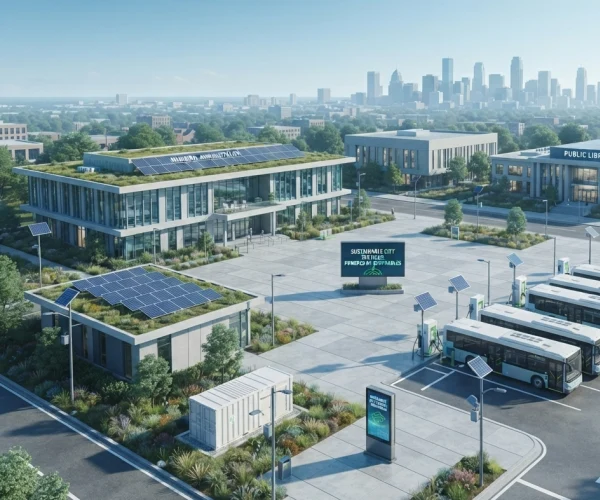 Mission-critical public infrastructure microgrid integrating Solar PV, Battery Energy Storage Systems (BESS), intelligent Energy Management Systems (EMS), transformers, substations, EV charging infrastructure, and smart grid technologies to enhance energy resilience for hospitals, transportation hubs, government facilities, emergency response centers, and smart city infrastructure during grid outages by Splendor Energy.