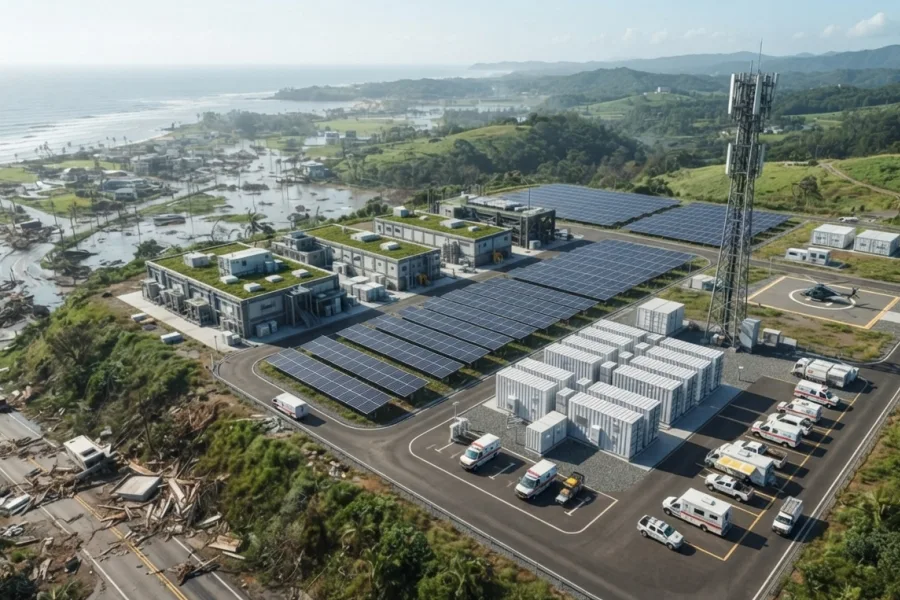 Rapid response modular microgrid power hubs integrating solar PV, 100kWh–5MWh+ battery energy storage systems (BESS), intelligent EMS, PCS control, and black start capabilities for disaster recovery centers and critical infrastructure by Splendor Energy