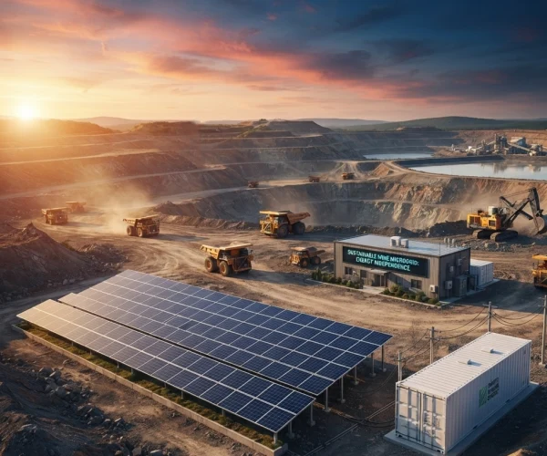 Robust off-grid microgrid solution integrating Solar PV, wind power, Battery Energy Storage Systems (BESS), intelligent Energy Management Systems (EMS), backup generators, transformers, and smart power distribution to provide reliable hybrid renewable energy for remote mining operations, replacing diesel generators, reducing Levelized Cost of Energy (LCOE), and improving operational safety by Splendor Energy.