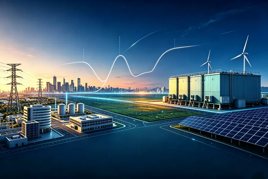Future smart grid battery storage system and renewable energy hub featuring utility scale BESS infrastructure, containerized LiFePO4 battery storage units, solar PV integration, intelligent EMS control, PCS power conversion, grid connection and advanced energy management technologies for modern power networks worldwide.